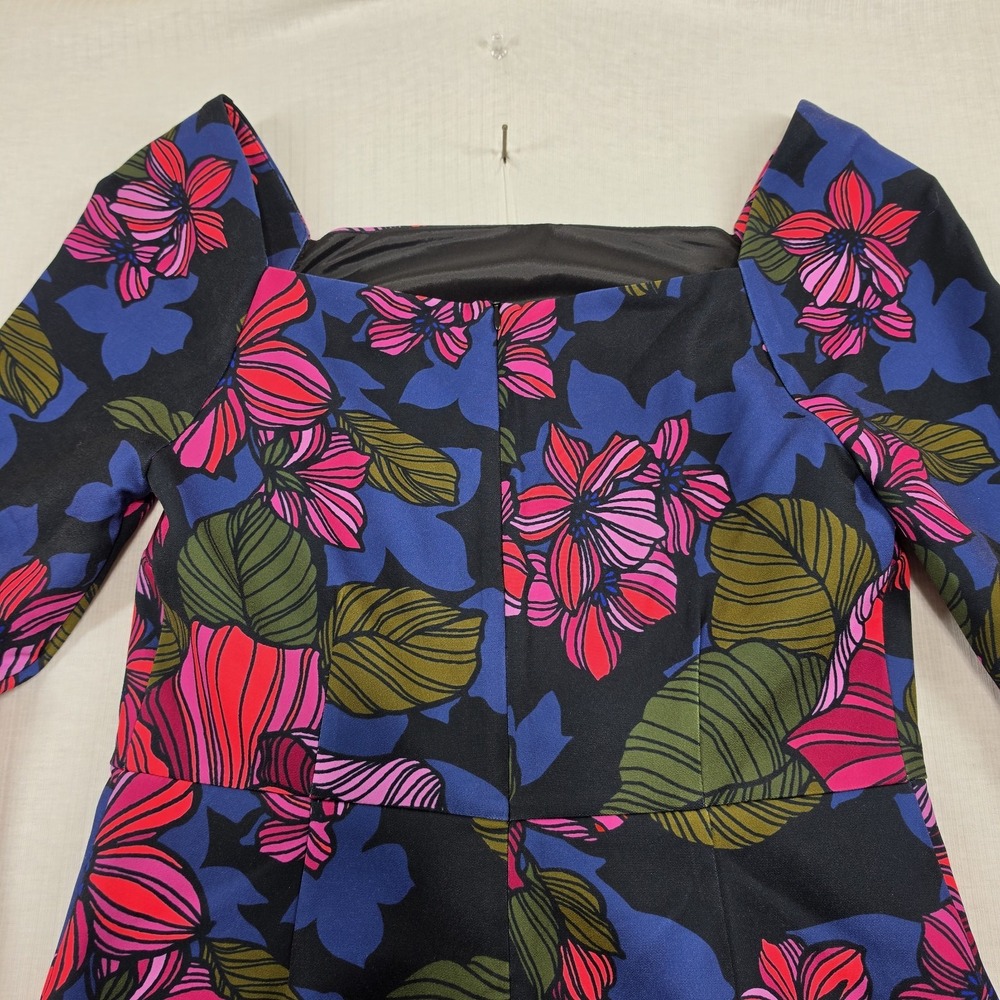 NWT Trina Trina Turk Pink Blue Floral Bell Sleeve Shift Dress Size 6 Retro Mod - Picture 10 of 12